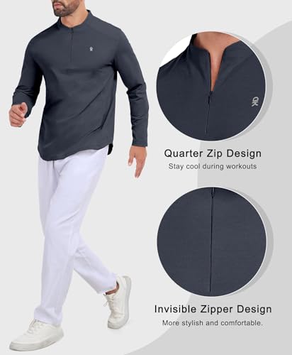 Little Donkey Andy Men's Golf Quarter Zip Pullover Mock Neck Lightweight Sun Protection Long Sleeve Fishing Shirt4
