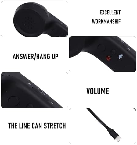 Retro Phone handset USB c Wired, Handheld Receiver with mic Speaker Volume Control, Plug and Play Desk Phone handset for Calls Conference Daily use (Black) - 2