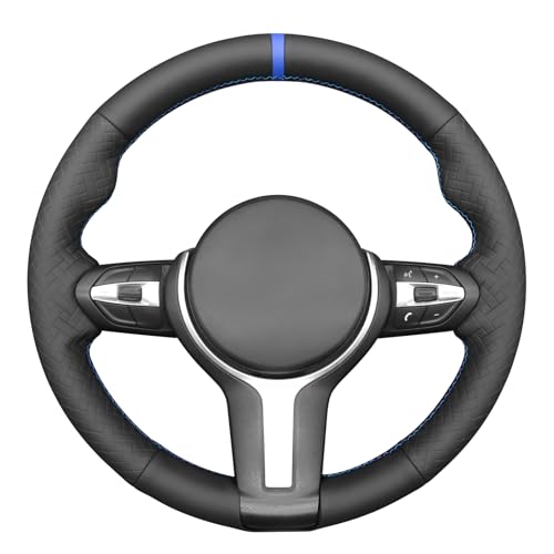 MEWANT Hand Stitch Black Solid Embossed Faux Leather Steering Wheel Cover for BMW F30 M Sport F22 F32 F33 F10 F12 F15