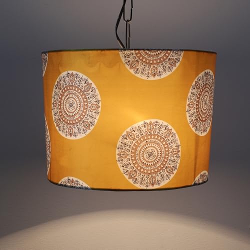 Image of Tu Casa Mandala Print Fabric Glow Pendent Light Hanging Lamp For Bedroom, Living Room, Lounge, Office, Gifting Area Without Bulb For Home Decoration (Height - 20 inch)