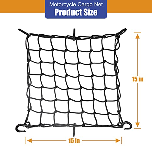 Amiss 15"X15" Elastic Motorcycle Cargo Net, Heavy Duty Bungee Net With 6 Adjustable Plastic Hooks, Luggage Thicken Netting With 2"X2" Small Mesh, Fit For Trailer, Suv, Motorcycle, Atv, Bike - Black #TOP2