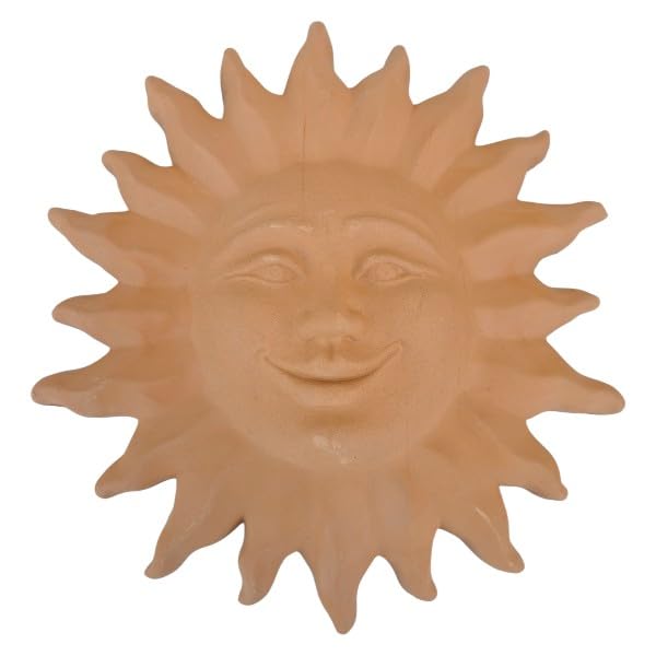 Sole in Terracotta da Appendere Fatto a Mano, Scultura Murale, Colore Naturale, 23 cm