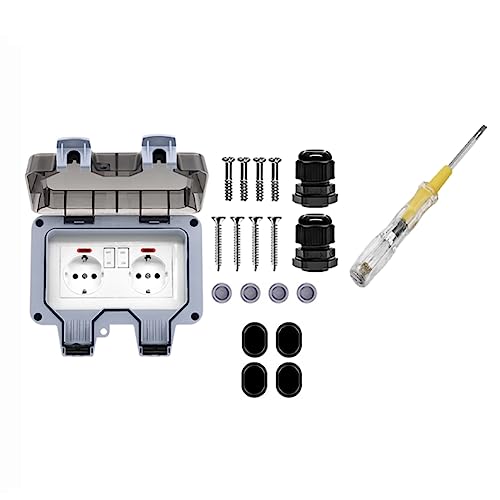 Damavat Outdoor Socket Waterproof Socket Dustproof with Switch Indicator Light, Wall Socket Wet Room -Mounted Protective Contact