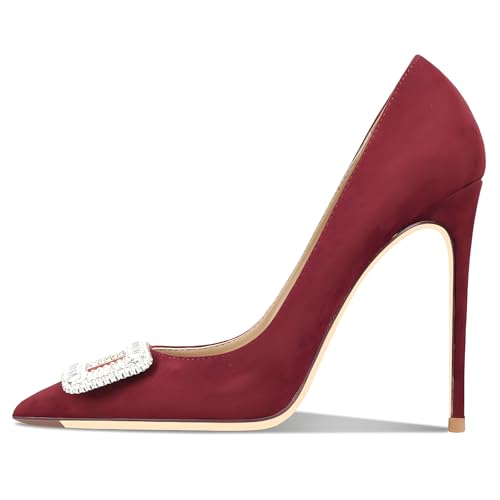 Image of Women's Pointed Toe Shallow Mouth Sexy Square Buckle Rhinestones 10cm Stiletto Heels Slip-on Wedding Party Banquet Big Size Shoes