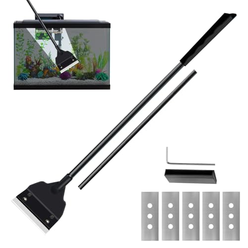 Aihoom 8PCS Aquarium Algae Scraper Tool Set Glass Scraper 65cm Detachable Handle Fish Tank Cleaner with 5 Replacement Blades Adjustable Glass Tank Algae Scraper for Aquarium Gravel Cleaning