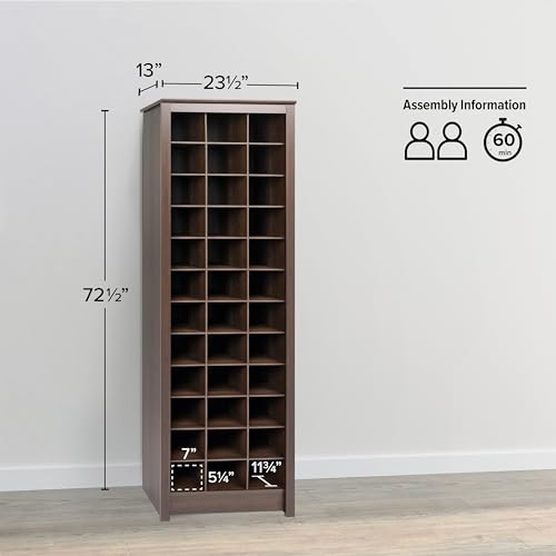 Image of Prepac Elegant Brown Shoe Storage Cabinet, Space-Saving Solution with Cubbies for 36 Pairs, 13 inchD x 23.5 inch W x 72.5 inch H