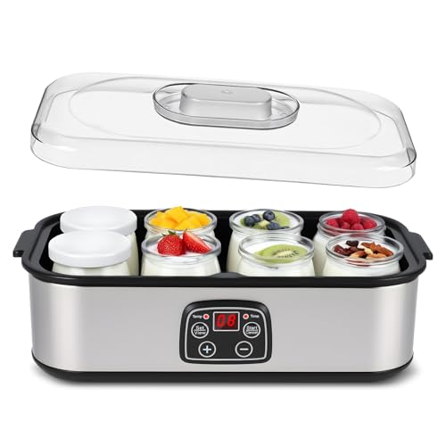 SternSinn Yogurtera 1400ml, Greek Yogurt Maker with 8x180ml Jars,Yogurtera 8 Tarros con Temporizador...