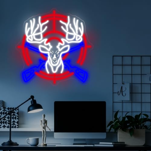 Image of Hunting Deer Neon Sign Deer Led Light Wildlife Animal Room Decor | USB Powered Dimmable Wall Art Gift for Animal Lover Home Decoration 16.5 inchx16.5 inch