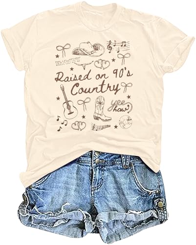 Raised on 90s Country Shirt Womens: Country Concert Outfit Country Music Tshirt Vintage Graphic Short Sleeve Tees