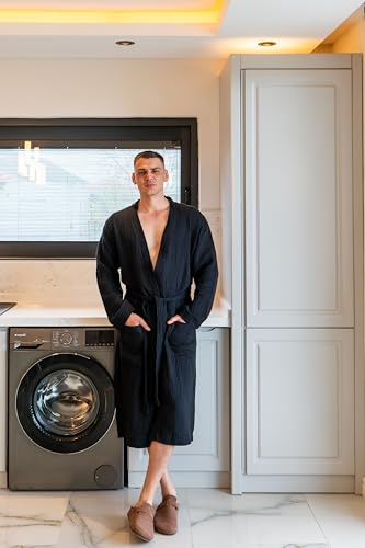 Image of Muslin Unisex Bathrobe Women & Men, 100% Cotton Kimono Lightweight Robe | Long Robes Soft, Absorbent, Spa robes
