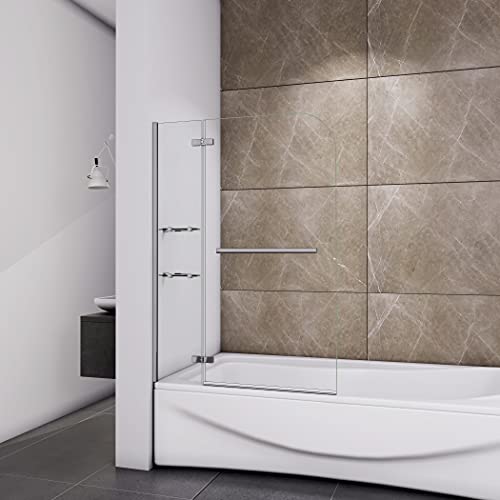 Acezanble Pare-baignoire 90x140cm avec les étagères, porte-serviette,5mm verre trempé transparent,pare de douche pivotant Cover