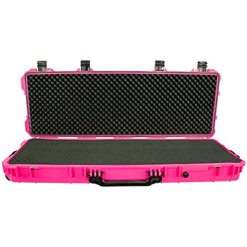 Eylar 44 Inch Protective Roller Rifle Hard Case With Foam, Mil-Spec Waterproof & Crushproof, Two Rifles Or Multiple Guns, Pressure Valve With Lockable Fittings Pink #TOP6