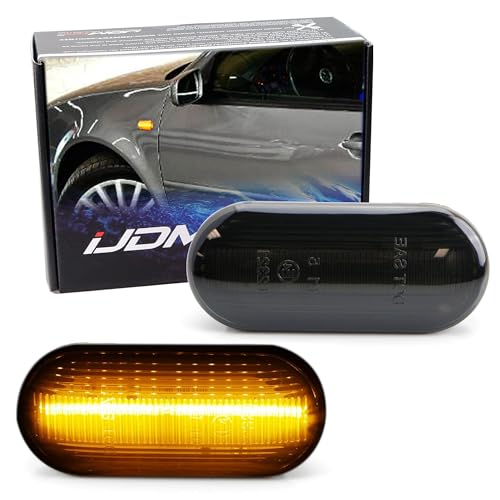 iJDMTOY Smoked Lens Amber Full LED Front Side Marker Light Kit Compatible With Volkswagen MK4 Jetta GTI R32 Beetle etc., Powered by 15-SMD LED, Replace OEM Sidemarker Lamps