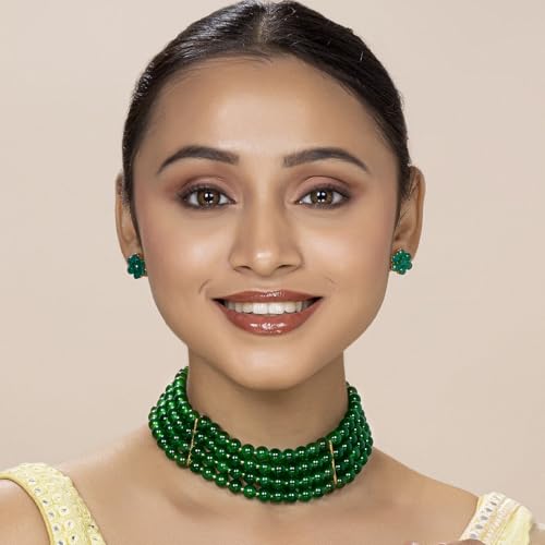 Image of Peora Traditional Maharani Haar Necklace with Earrings Bridal Jewellery Set Gift for Women