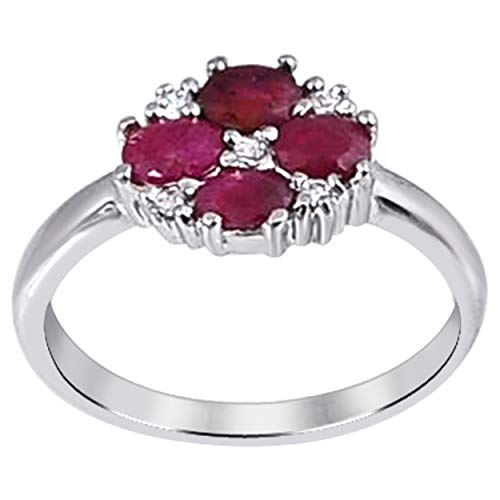 Orchid Jewelry 925 Sterling Silver Cocktail Rings For Women - Delightful 2 Carats Red Ruby, White Topaz Gemestone