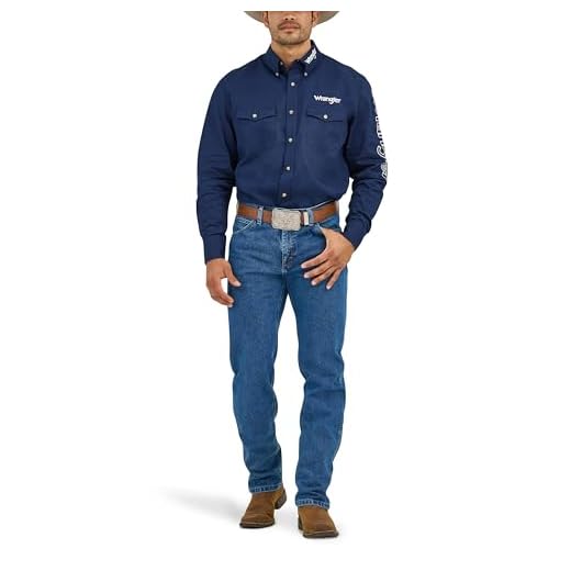 Calça jeans masculina Wrangler corte cowboy de desempenho premium de ajuste regular, Azul marino, 33W x 36L