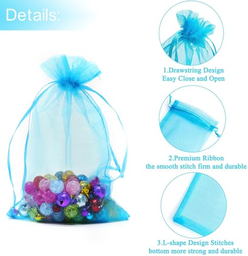 Image of Dealglad 50pcs Drawstring Organza Jewelry Candy Pouch Christmas Wedding Party Favor Gift Bags (5x7 inch, Lake Blue)