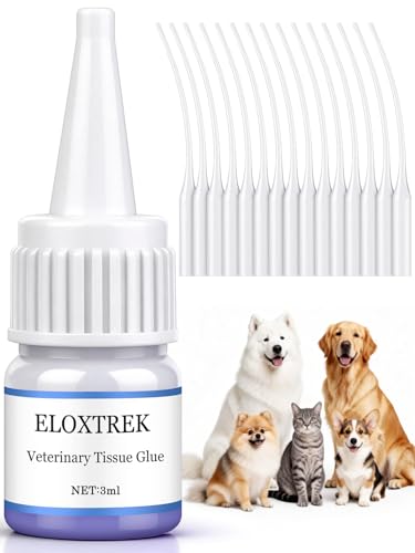 3ml Veterinary Surgical Skin Glue with 15 Precise Applicators Strong Surgical Adhesive Blue-Tinted Fast-Acting Tissue Wound Glue Waterproof Wound Sealant for Multi-Pet Households
