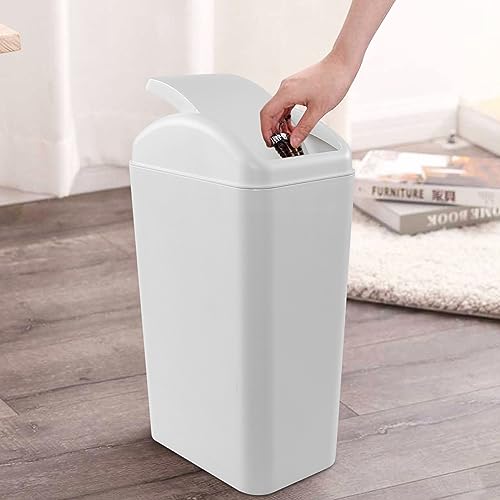 Image of Farmoon 14L /3.5 Gallon Slim Trash Can, Modern Swing Lid Waste Paper Basket | Plastic Dustbin Waste Bin, Light Grey