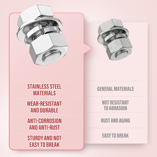 Image of 20PCS 5 /16-18 x 1 /2 inch 304 Stainless Steel External Hex Bolt, Fully Threaded Bolt with Nut Flat & Lock Washers and Spanner