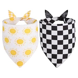Summer Dog Bandanas Yellow Black Large 2PCS, Spring Scarf, Durable Triangle Reversible Bibs Handkerchief for Puppy Pet