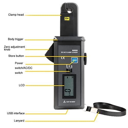 Medidor de pinza amperimétrica de fuga FLEXMAN Digital AC DC, comprobador de corriente de fuga, rango 0mA a 60.0A, alta precisión para medir corriente de fuga AC y DC miniatura 3