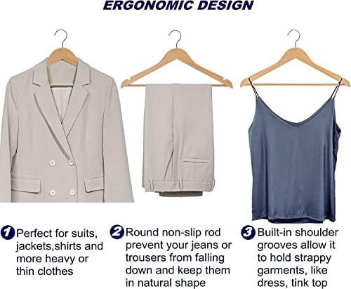 Amber Home 44.5cm Natural Wooden Coat Hangers 20pcs, Space Saving Wood Clothes Hanger with Non Slip Pants Bar and Shoulder Notches, Suit Hangers Racks for Jacket Dress Blouse Shirt Trousers