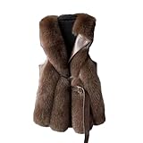 【Eigenschaften】 Die Weste ist aus Kunstfuchsfell gefertigt, bietet eine weiche und angenehme Note. Die offene Vorderseite und der Reverskragen verleihen Eleganz. Sie ist ärmellos und plüschig, wodurch sie sowohl stilvoll als auch bequem ist