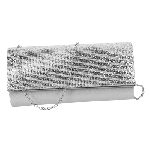 Pochette pour mariage en sequins argentés avec chaîne amovible