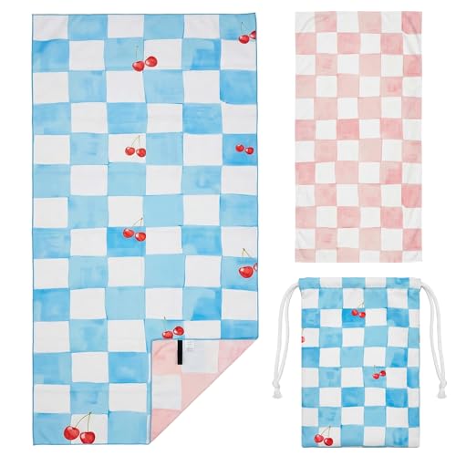 BEAQLIO Microfiber Beach Towel with Bag, 71 * 36‘’ Lightweight, Blue&Pink by BEAQLIO - Used condition - US$7.99