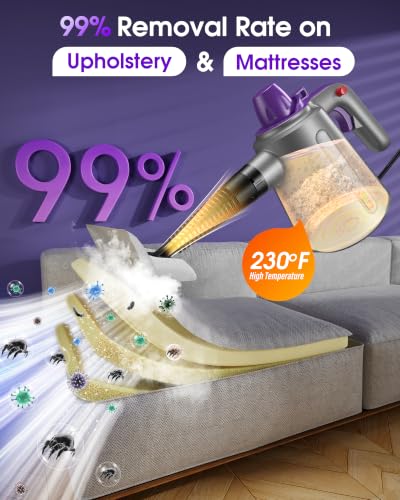 Image of Handheld Steam Cleaner for Home, Pressurized Steamer for Cleaning Couch Carpet Car Upholstery Mattress Furniture with 14 Accessories & Safety Lock, Small Container for Grease