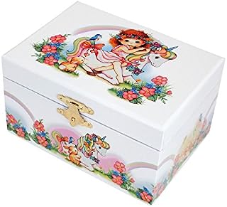 Mele & Co. Girls White Musical Unicorn Jewellery Box with Flower & Rainbow Design