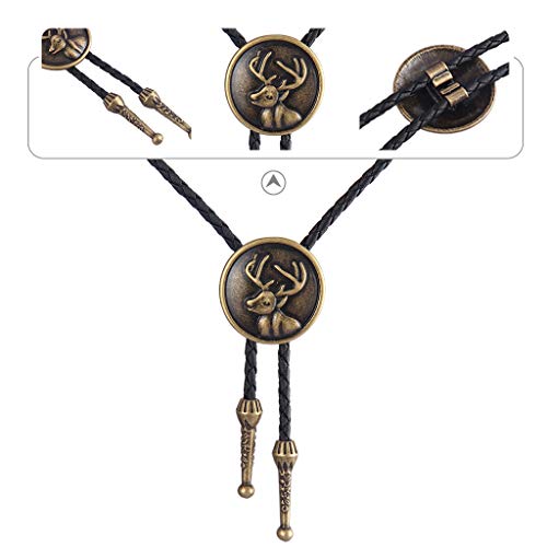 Image of Western Black Bolo Tie for Men and Women,Native American Leather Bolo Tie String
