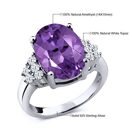 Sterling Silver Purple Amethyst & White Topaz Gemstone Women's Ring Sizes 7 #TOP4