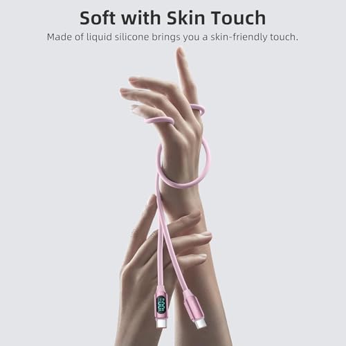 Image of iFAST Digital Display 100W Type-C to Type-C Fast Charging Data Cable | 480Mbps Data Transfer Speed | Compatible With MacBook, iPad, Galaxy, Pixel, Switch (2 Metre, Silicon, Pink)