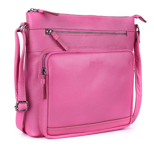 Image of LEDERBUCK Olga Women's Extra-Large Genuine Leather Crossbody Purse - Soft Triple-Zip Shoulder Bag