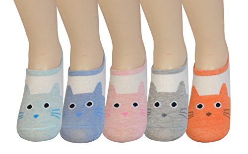 5 Pairs Women's No Show Socks, Cute Cats Rabbit Cotton Under Ankle