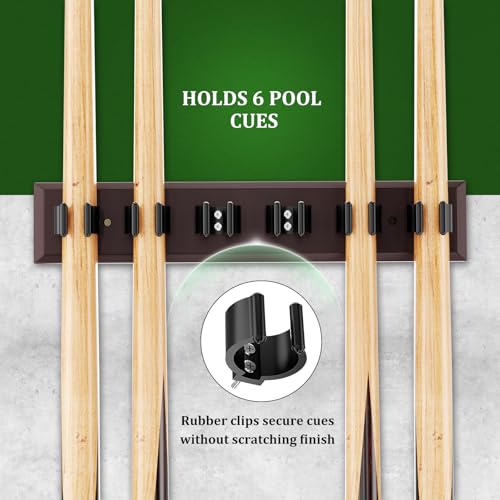 Wall Mount Pool Stick Holder, Bamboo Billiards Cue wall Rack for 6 Cues and Pool Table Accessories Storage Equipment Organizer, Dark Brown - Image 6