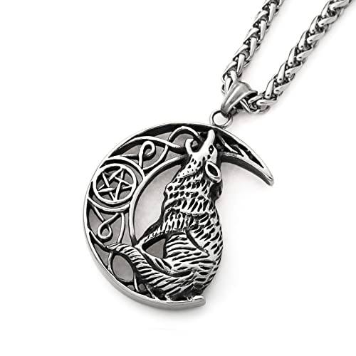 Viking Wolf Fenrir Pendant Necklace for Men Women Stainless Steel Wheat Chain Norse Amulet Talisman2