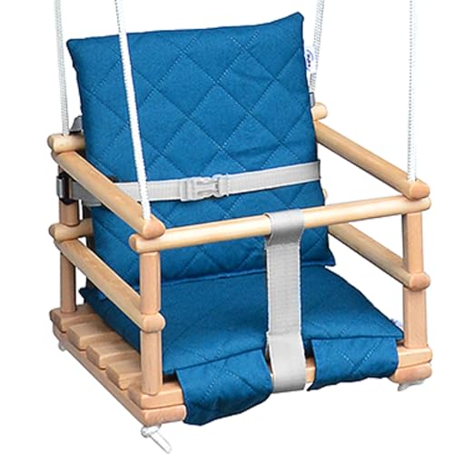 Kinderschaukel Babyschaukel Holz Babywippe Zimmerschaukel Indoor Baby Schaukel Stoff Babysitz Baby Schaukel zum Aufhängen 4 in 1 (Natural/Türkis)