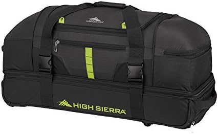 High Sierra Evolution Drop Bottom Rolling Duffel Bag, Black/Zest, 30-Inch