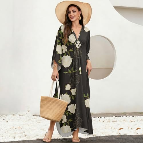 Image of MAKABO Kaftan Dresses for Women, V Neck Moo Moos Colorful Print Cover Ups Caftan Beach Dresses for Swimwear