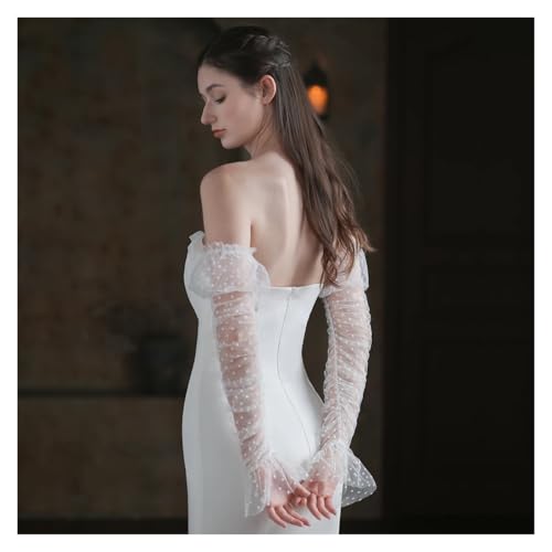 Wedding Bridal White Long Sleevelet Soft Dots Tulle Ruffled Brides Bridesmaid Gloves Women Prom Perform4
