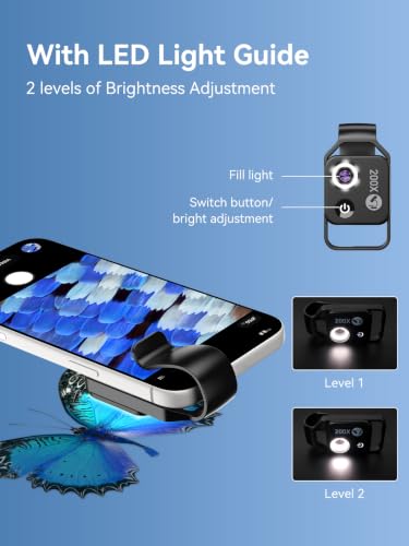 Image of Phone Microscope 200X with LED Light & CPL Filter, Pocket Microscope Camera Attachment for iPhone & Android, No App Needed, STEM Science Gift for Kids, Coin, Jewelry, Plants, Small Objects Inspection