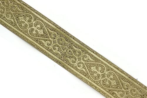 11 Yard 1.37 Inch Celtic Knot Metallic Gold Glittered Jacquard Ribbon Trim, Embroidered Sewing Trim Band 35068 #TOP1