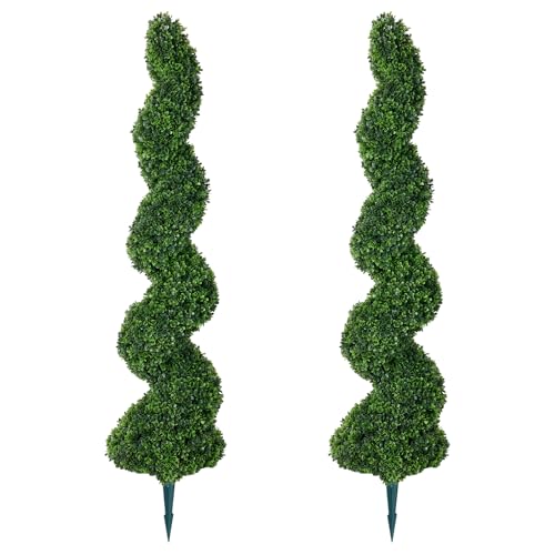VeriNatural Artificial Spiral Topiary Tree with Spike Fake Outdoor Plants - 4ft Tall Spiral Faux Trees with UV Protection - Faux Plants for Porch Garden Decor & Front Door Use