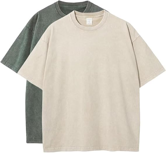 2PCS Men Oversize T-Shirt Men's Heavy Cotton Summer T-Shirt tee Loose Fit Short Casual Wash Solid Basic tee Tops (M,03)