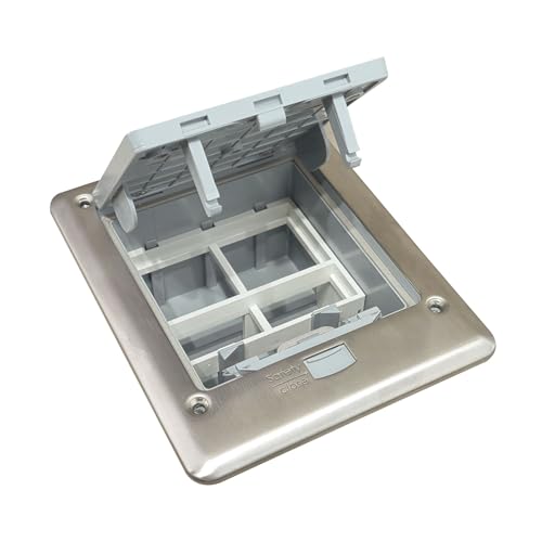 Image of MX IP66 Watertight Floor Box - 6-Module Concrete Floor Pop-Up with Stainless Steel Plate, Slide Push Button, 45 Series Modules, Silver