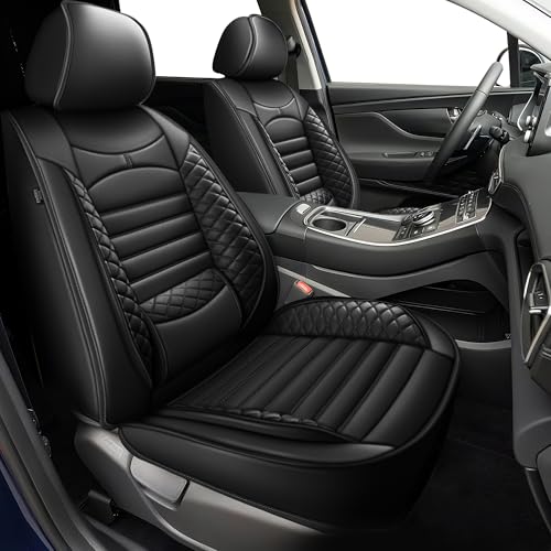 AOMSAZTO 5 Car Seat Covers Full Set Custom Fit for Hyundai Santa Fe 2007-2025 2026 Waterproof Faux Leather Seat Covers Protectors Compatible Airbags (Only Fit for 5 Seats, Black)