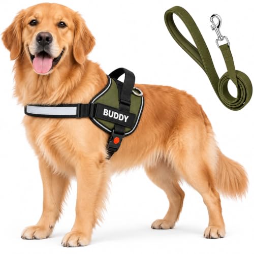 Image of Khaki Dog Vest Harness with Leash - No Pull, Reflective & Adjustable